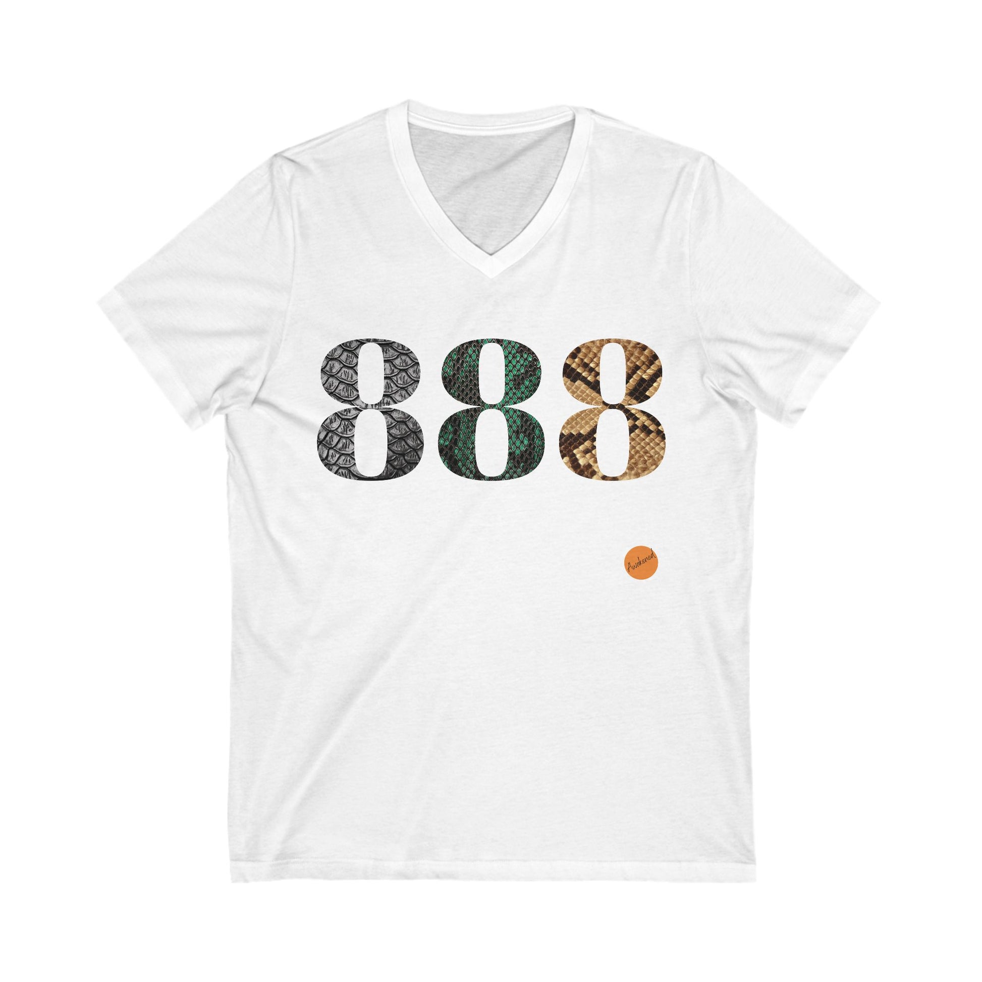 White T-shirt, V-neck with the 888 print in front