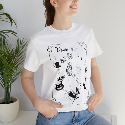 Down the rabbit hole, white T-shirt