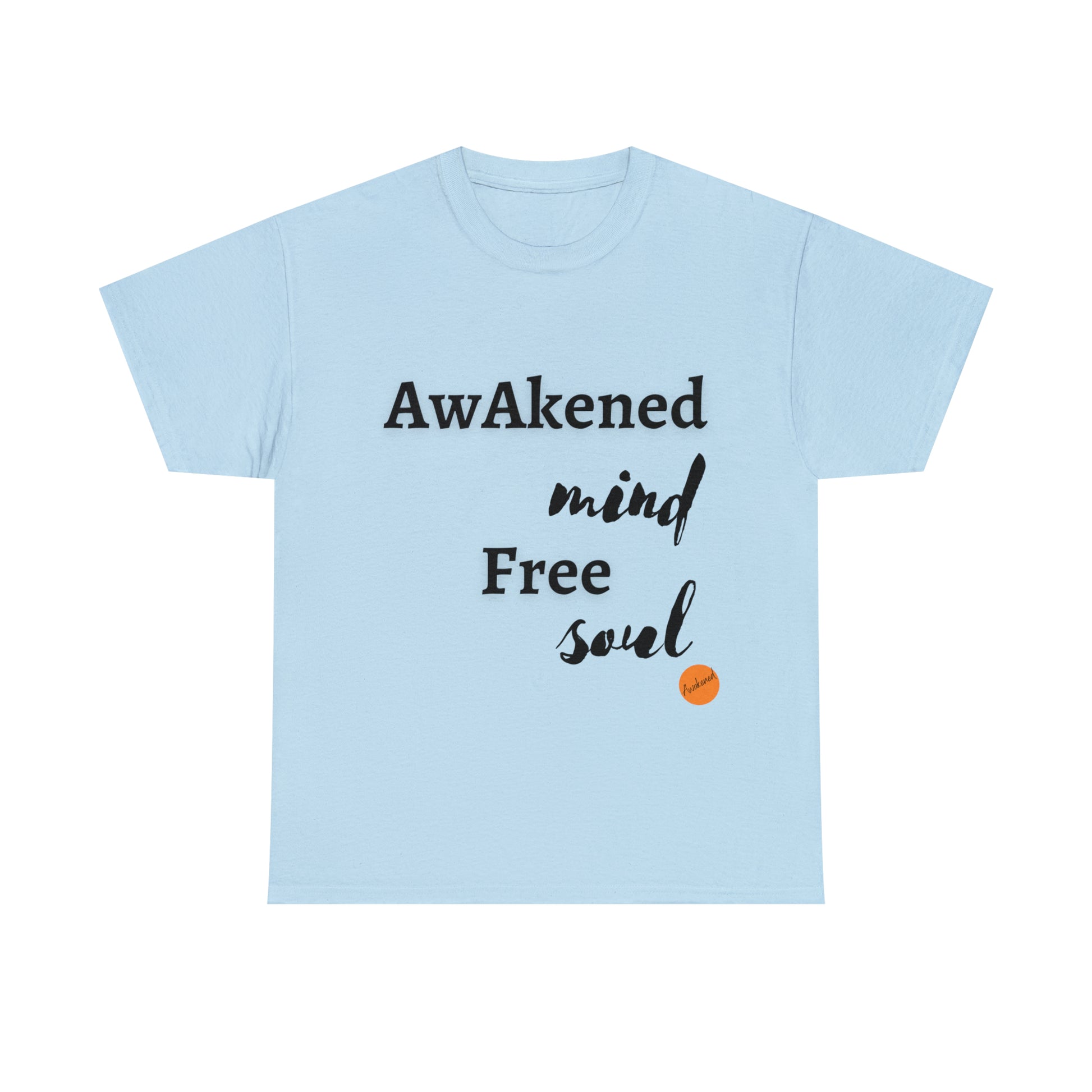T-shirt with print awakened mind, in light blue color