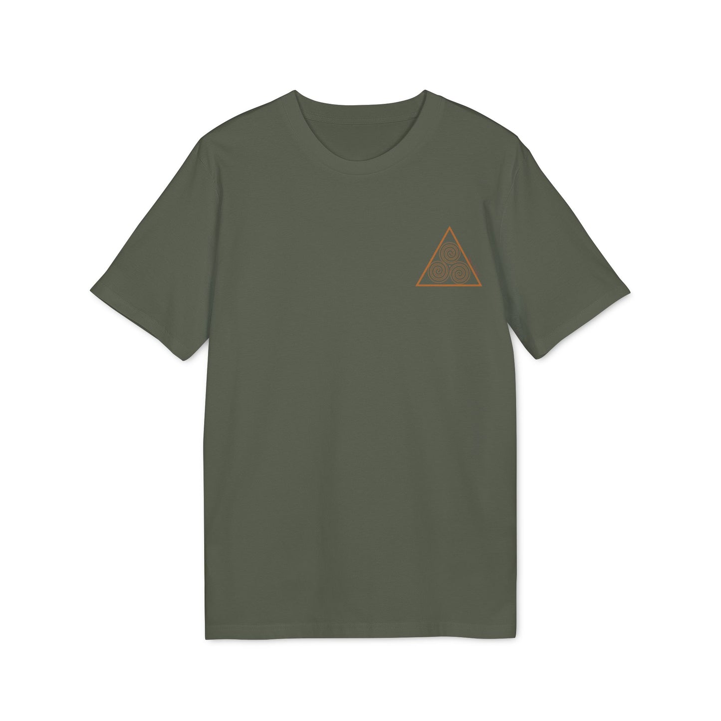 green t-shirt with triskelion print
