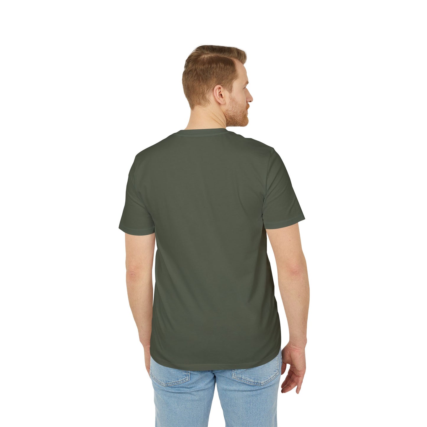 back side of a green t-shirt with no print