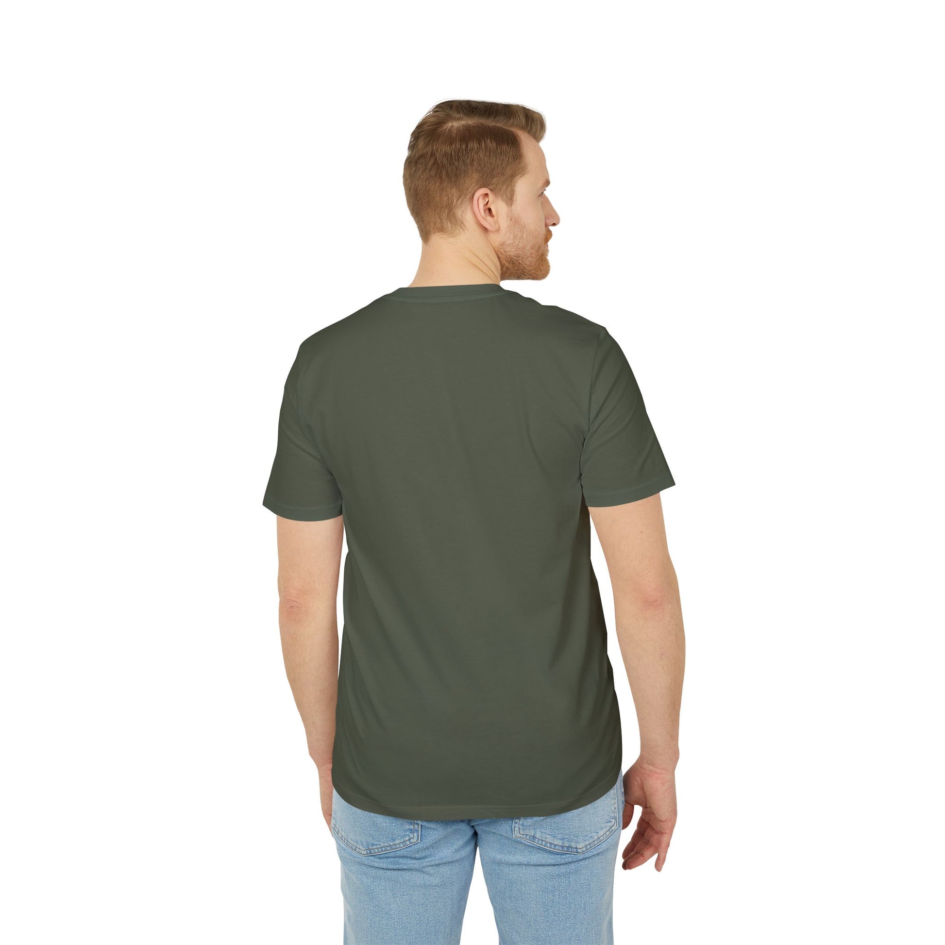 back side of a green t-shirt with no print