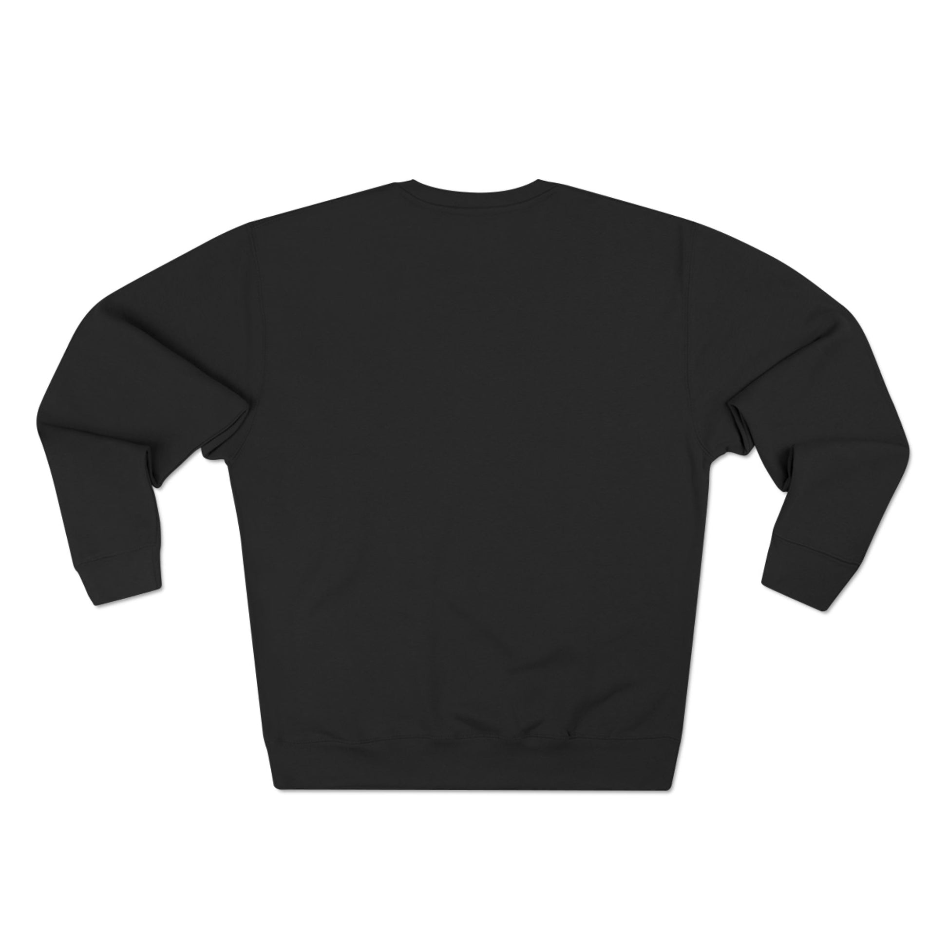 tha back side of a black sweatshirt with triskelion print on front