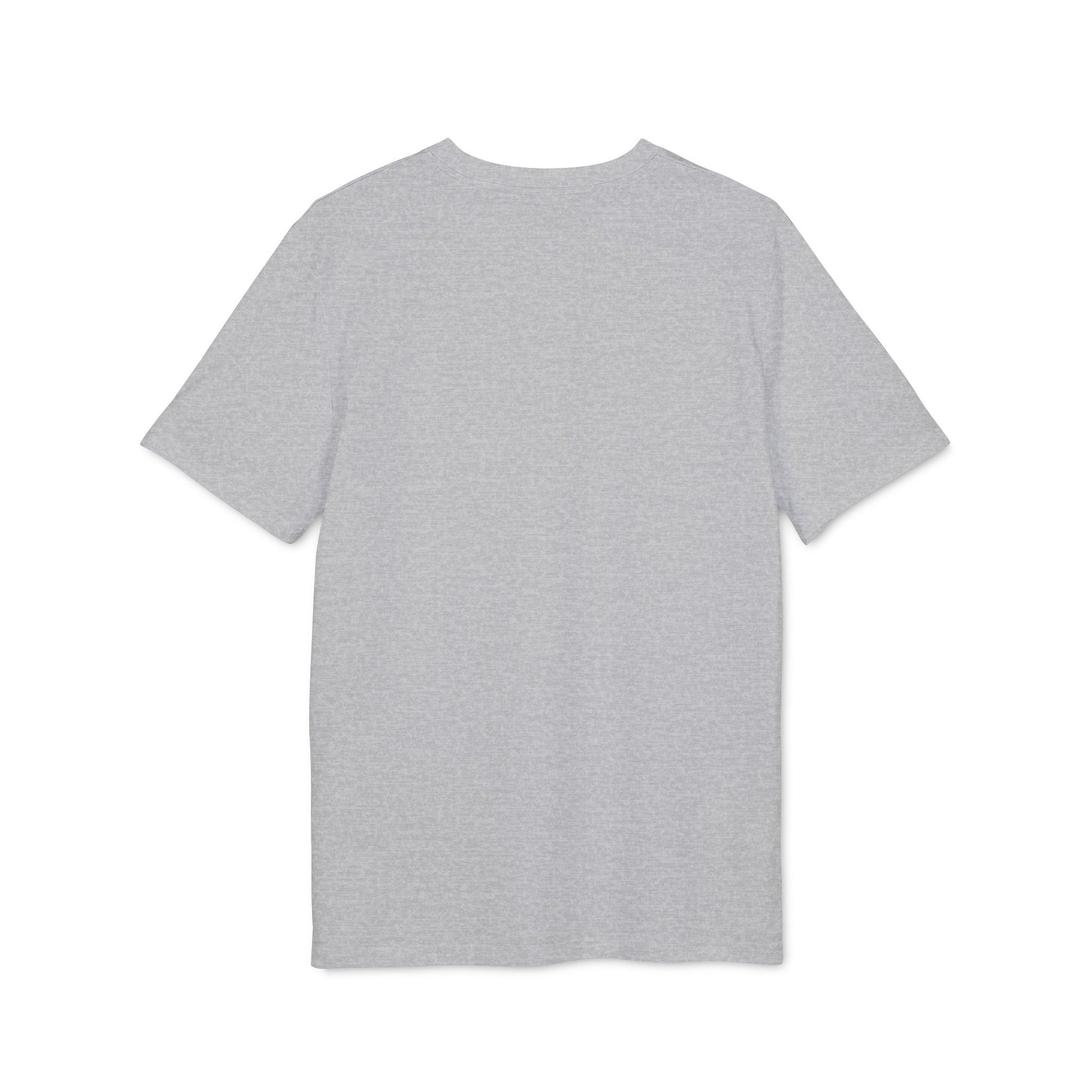 back side of a grey Triskelion T-shirt