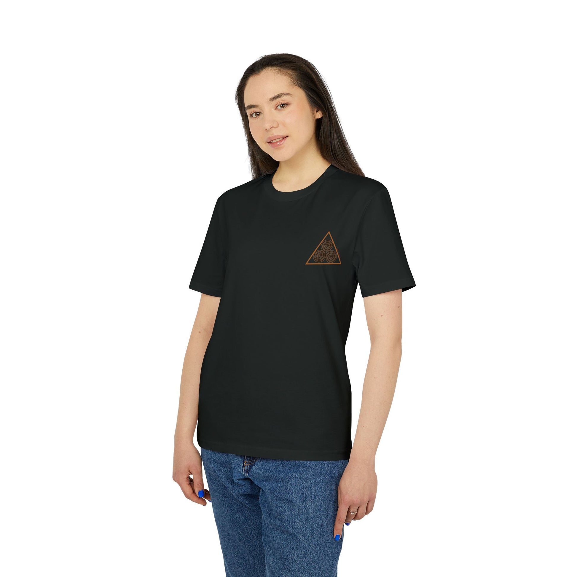 black t-shirt with triskelion