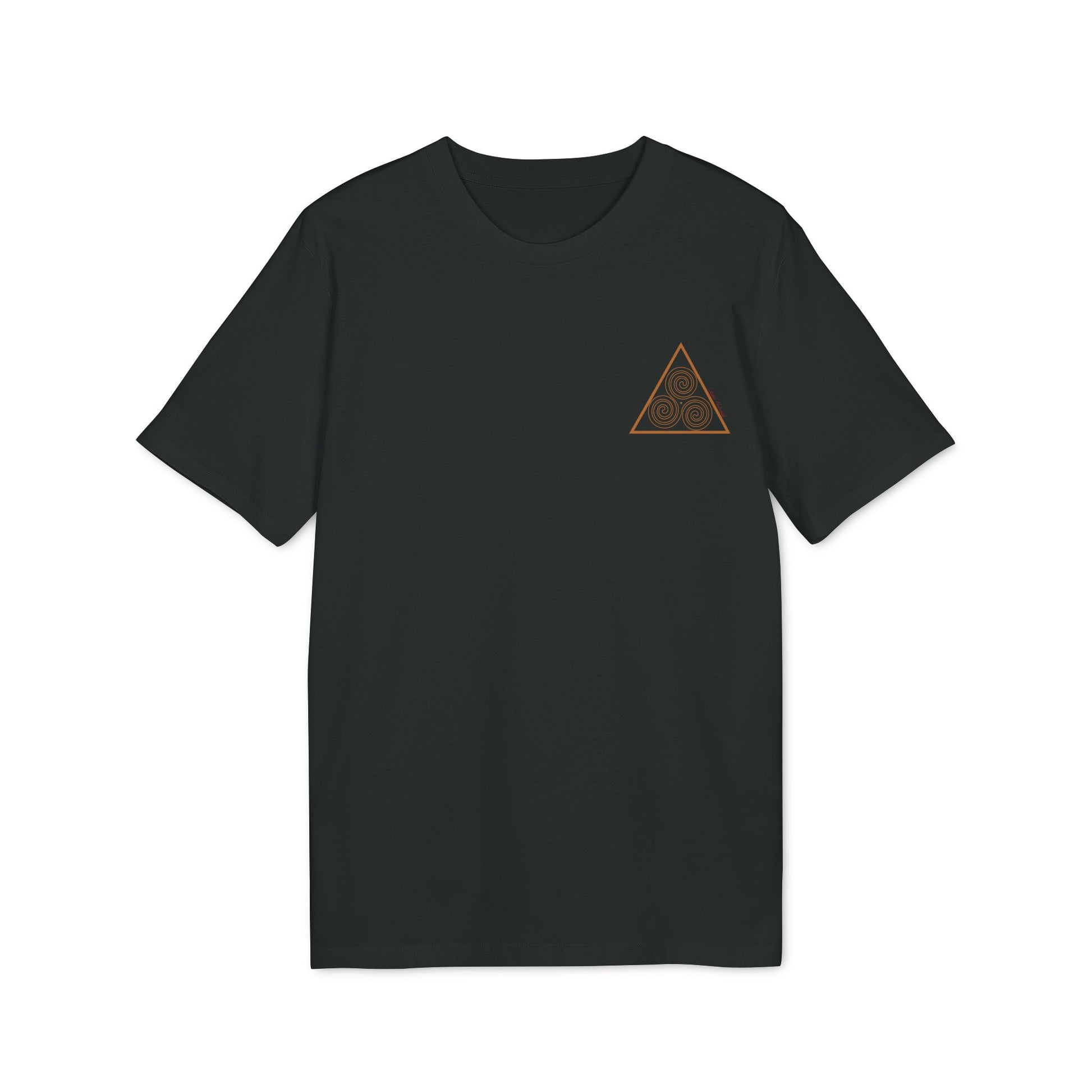 black T-shirt with triskelion print