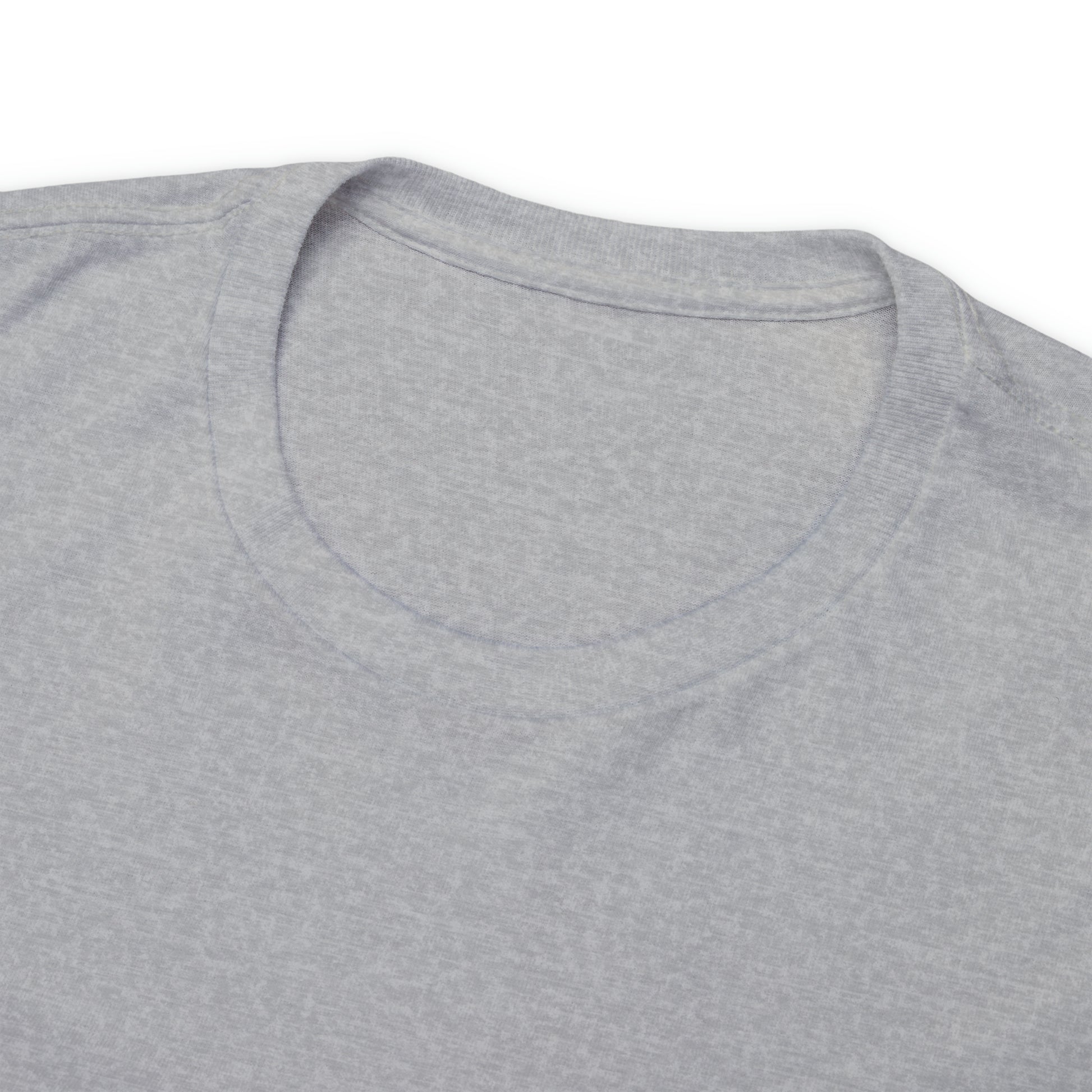 Detail of the neck, from a grey T-shirt