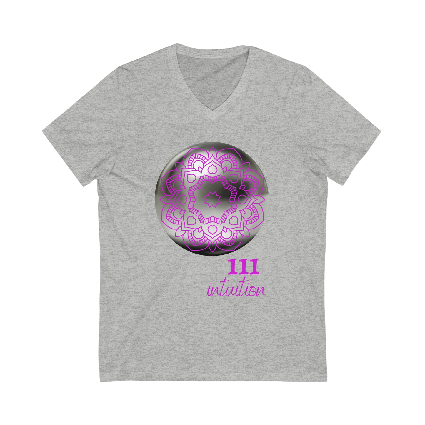 grey T-shirt with angel number 111, v-neck