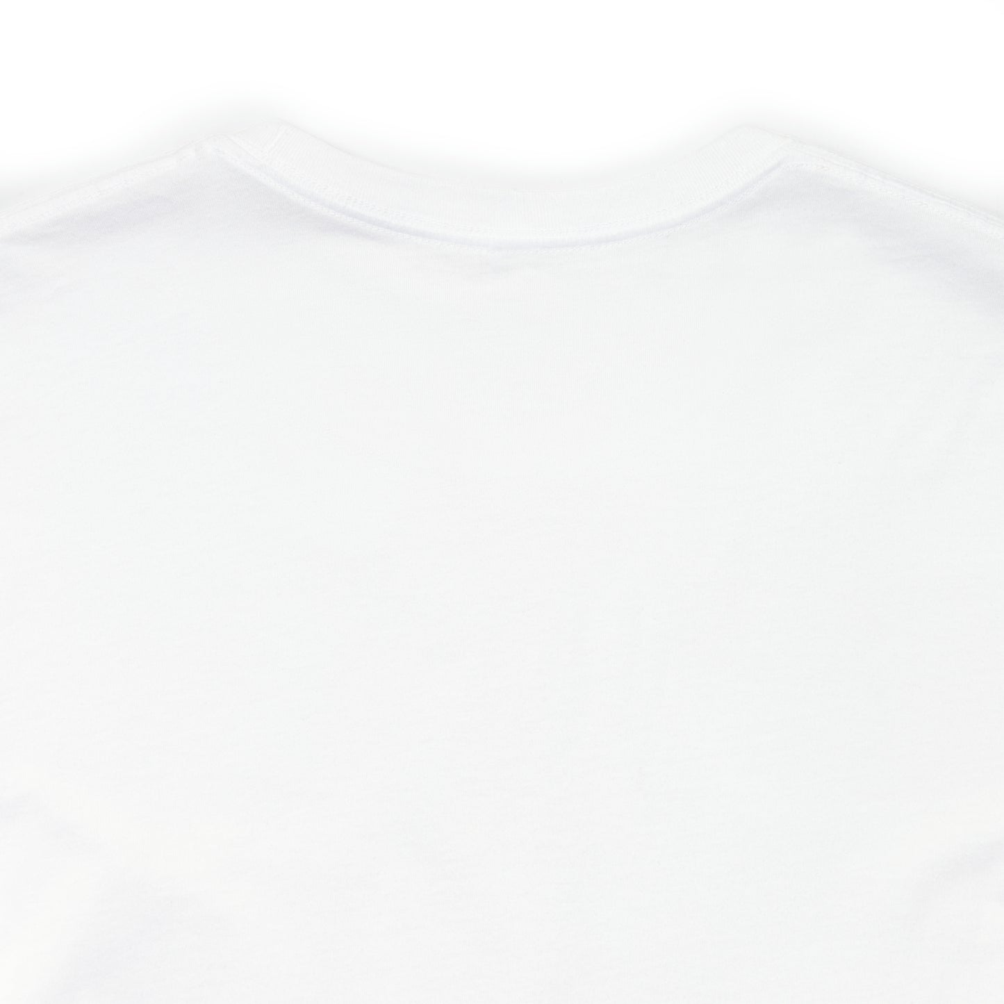 Neck detail of the neck, from a white T-shirt with wolf print