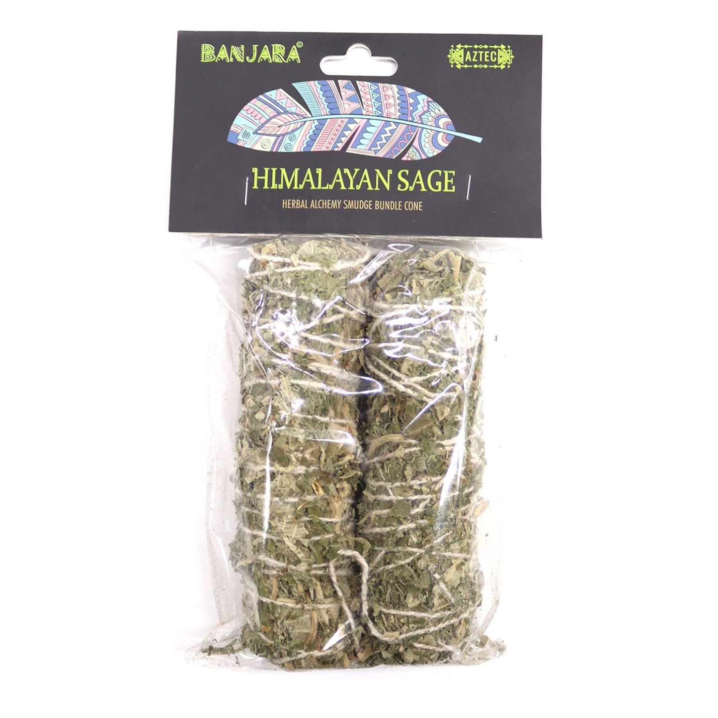 Himalayan sage smudge bundle cone packaging with Banjara branding on a white background