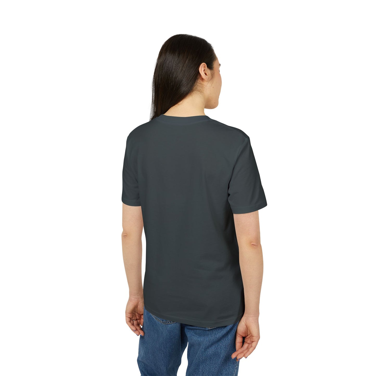 woman back with a black t-shirt