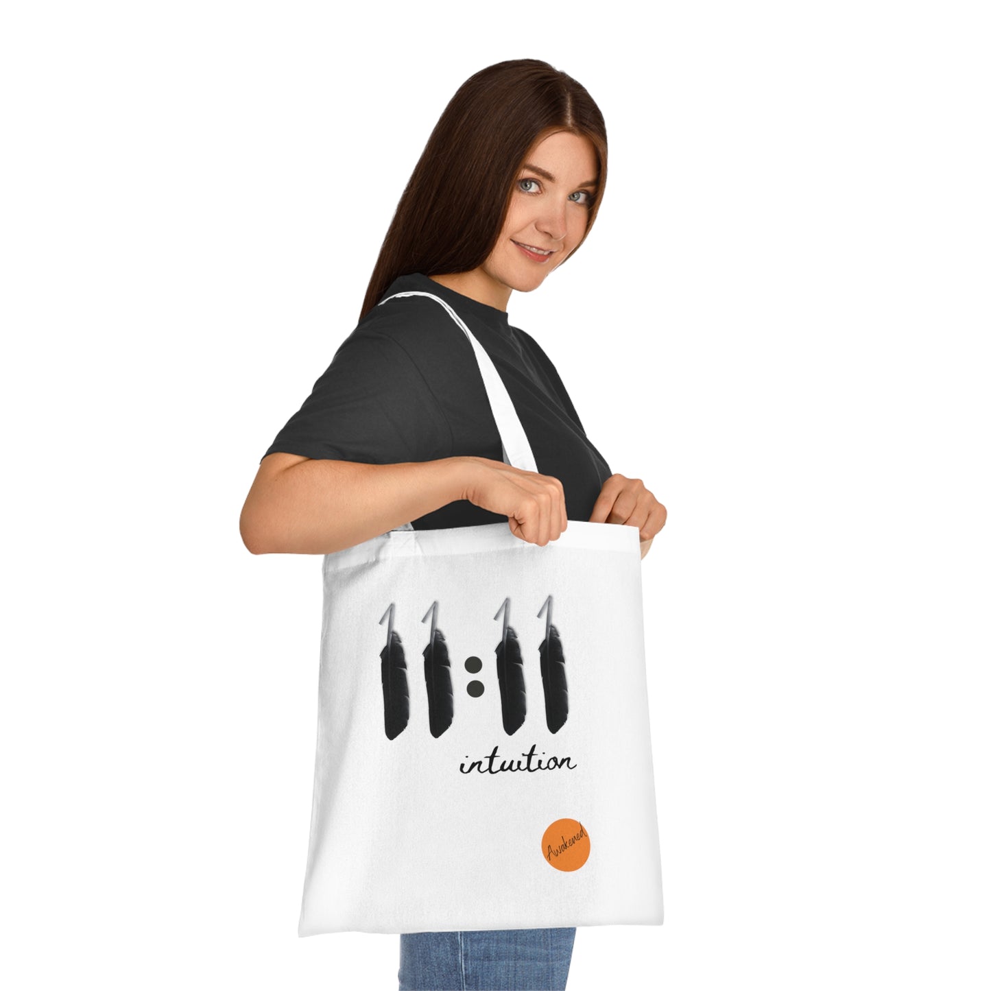 Woman with a tote bag with 111 angel number