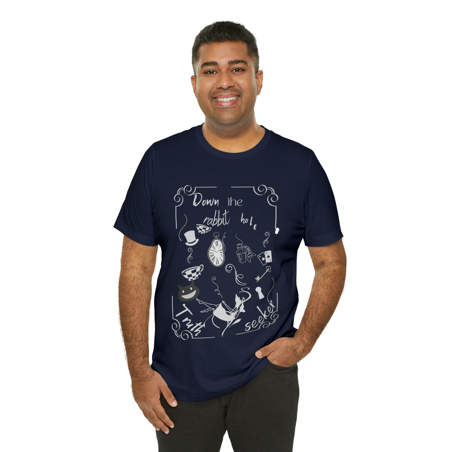 Sown the rabbit hole, navy blue T-shirt