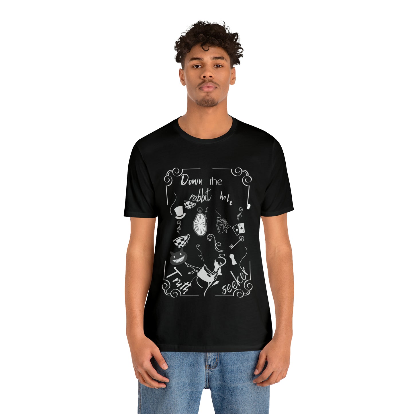 Down the rabbit hole black T-shirt