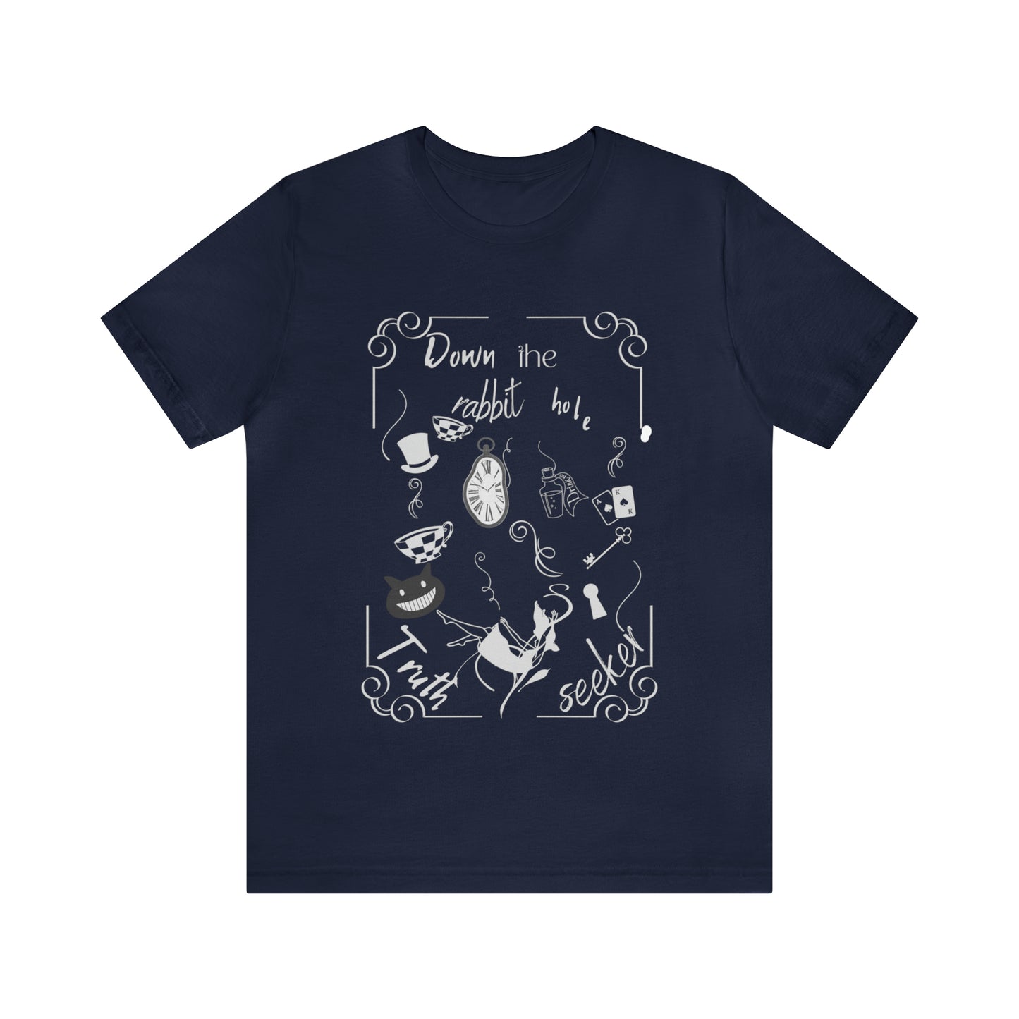 Navy blue T-shirt, Down the rabbit hole