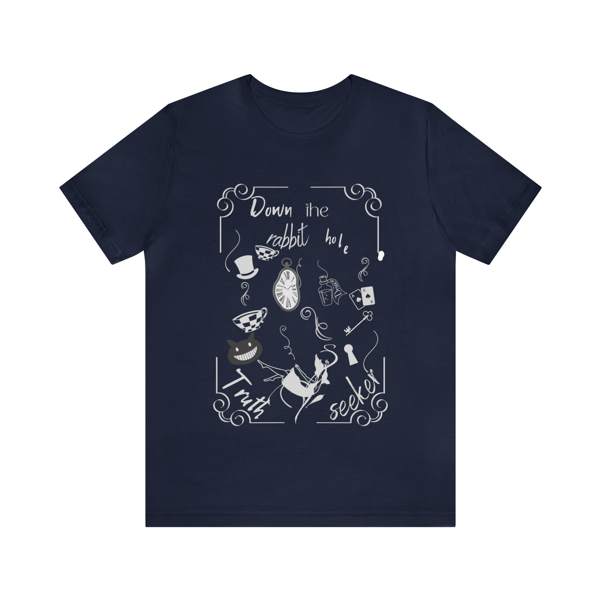 Navy blue T-shirt, Down the rabbit hole