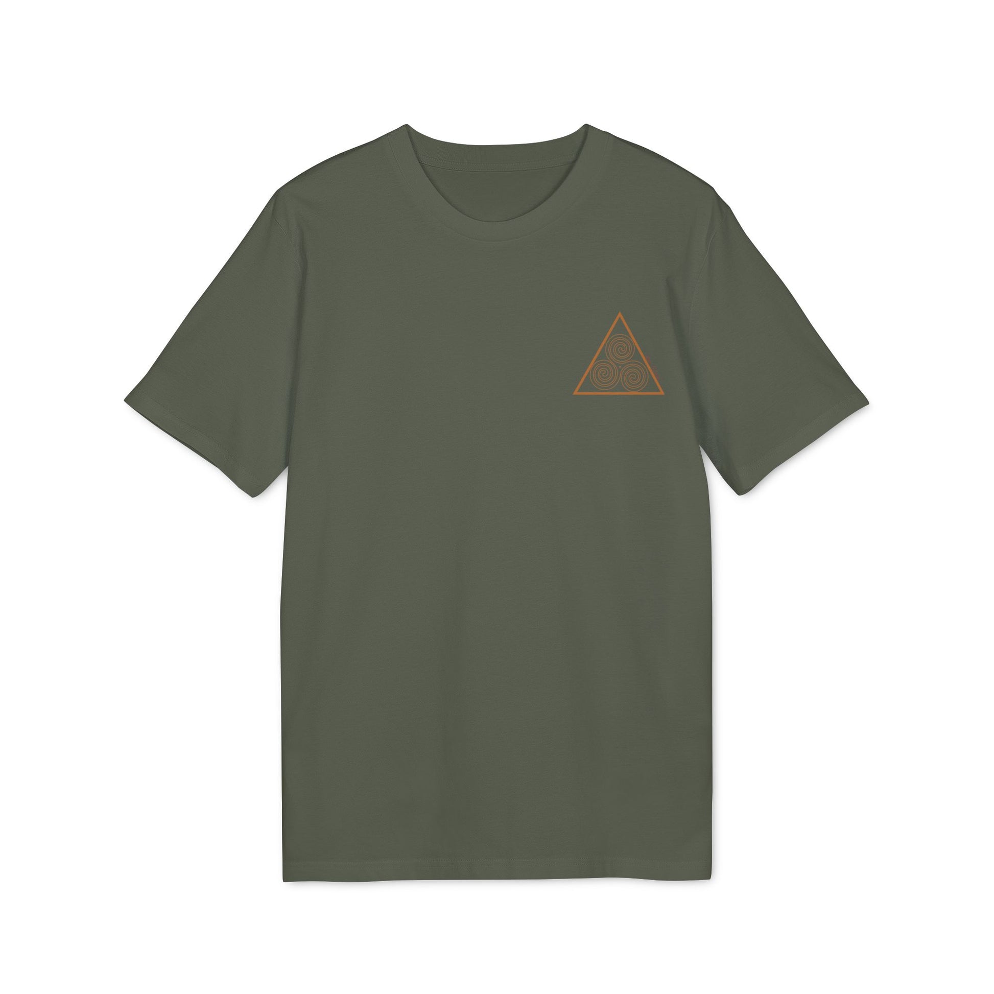 green t-shirt with triskelion print