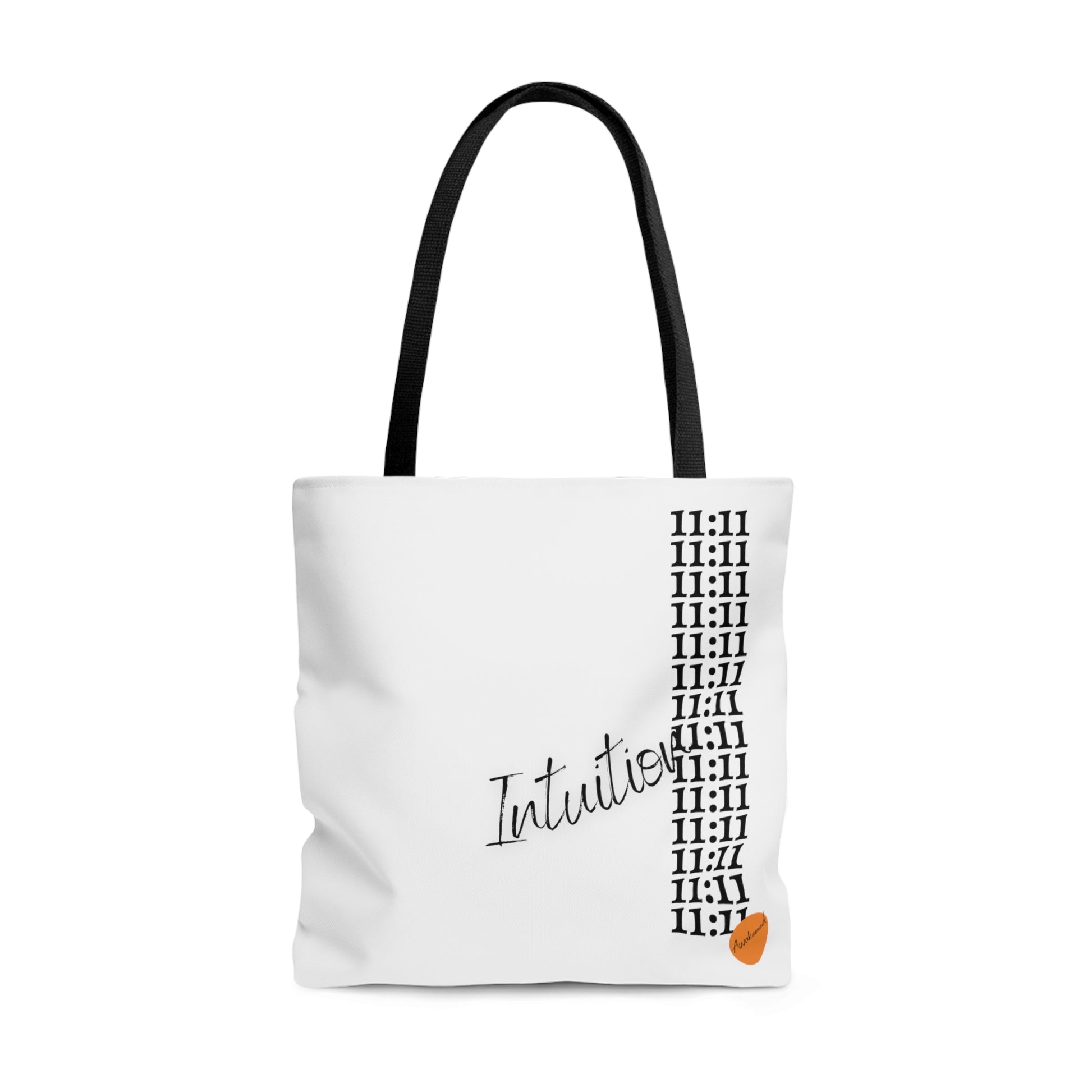 White tote bag with angel number 1111 and intuition print
