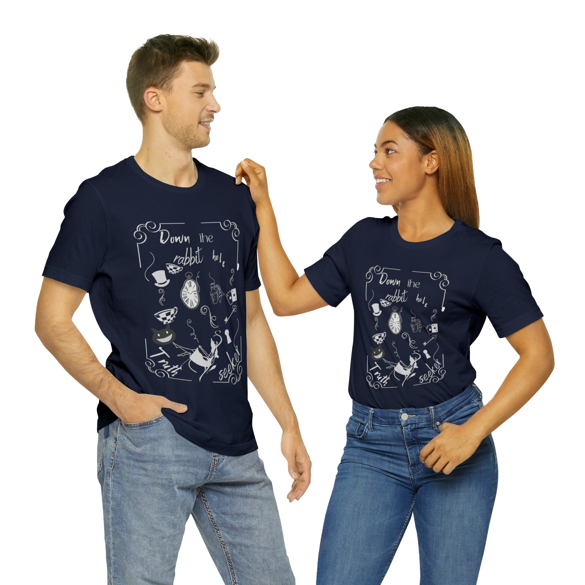 Wonderland navy blue T-shirt for man and woman