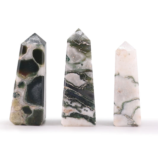Moss Agate crystal point tower