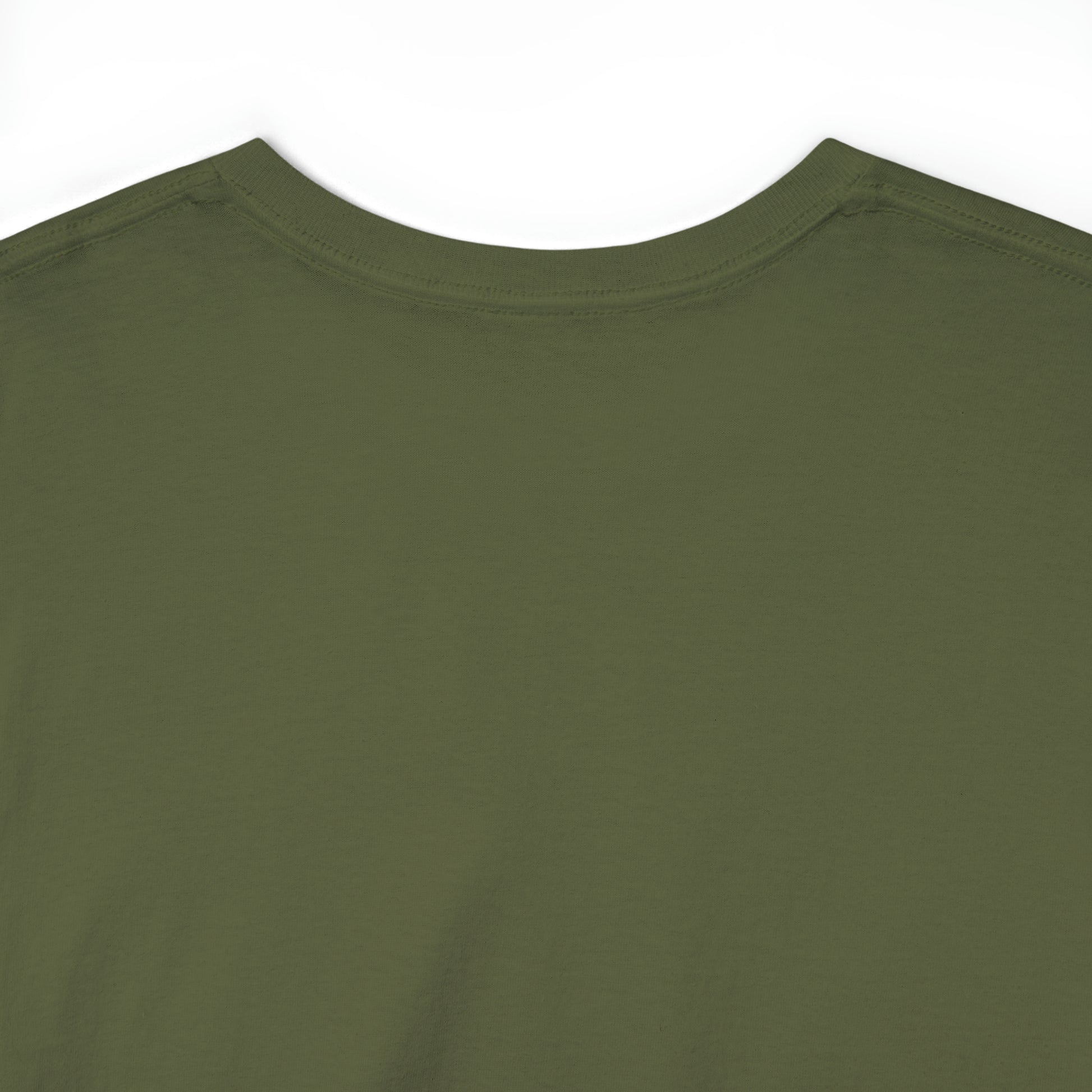 Detail from back side of a military green T-shirt