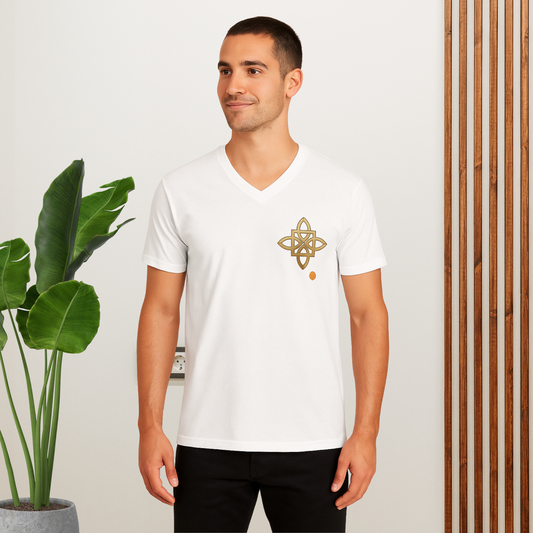 Celtic cross on white T-shirt, man