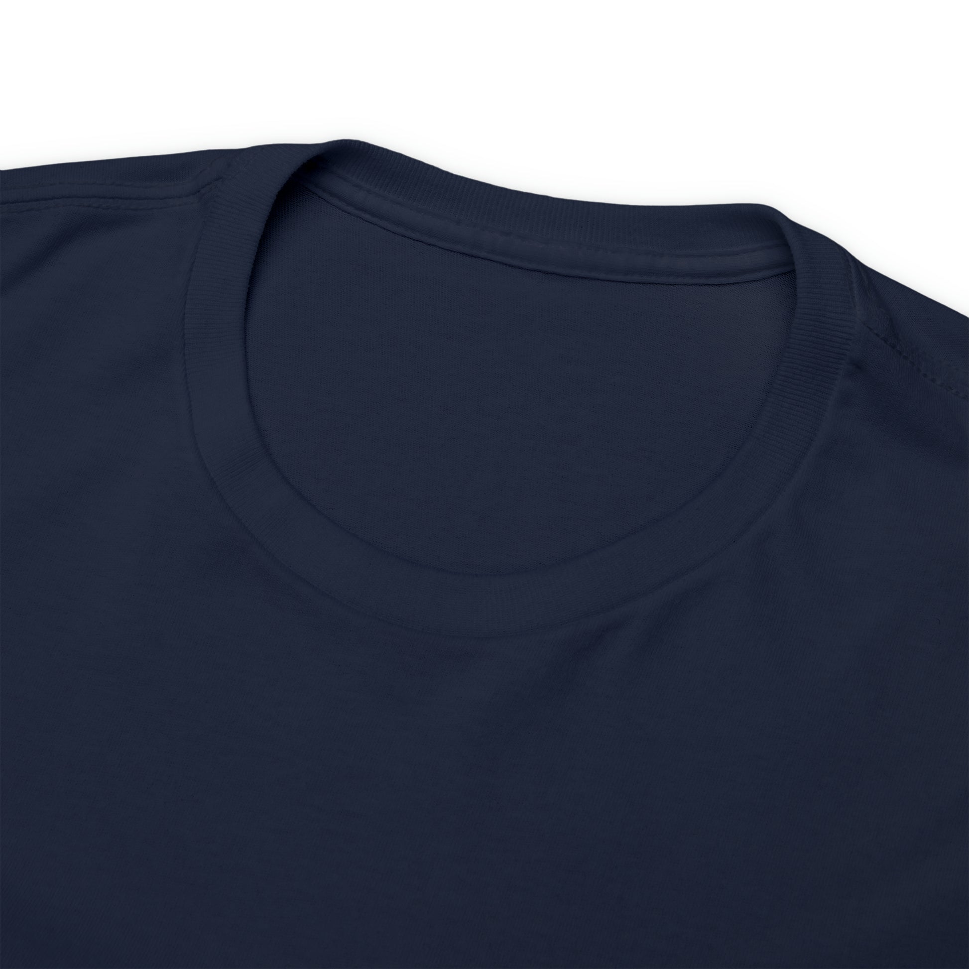 detail of the neck, from a blue navy T-shirt