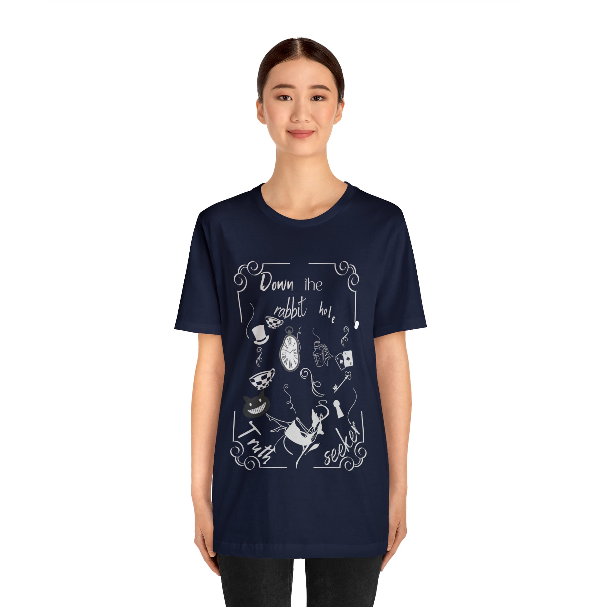 Down the rabbit hole blue T-shirt