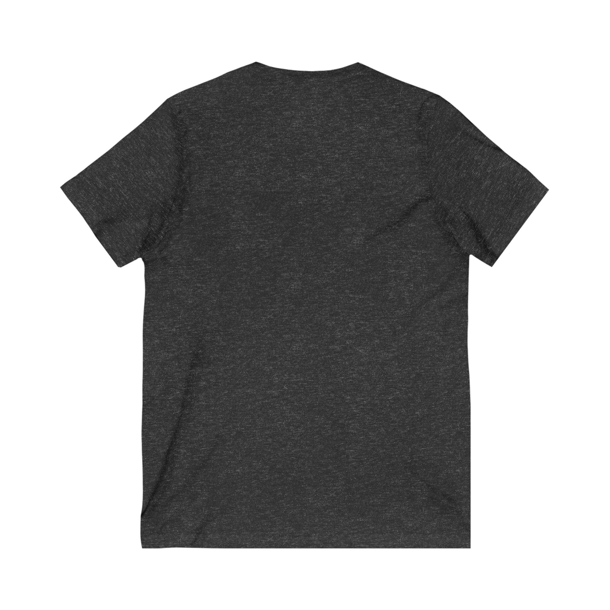 back side of a grey T-shirt with no print but has celtic cross on the front