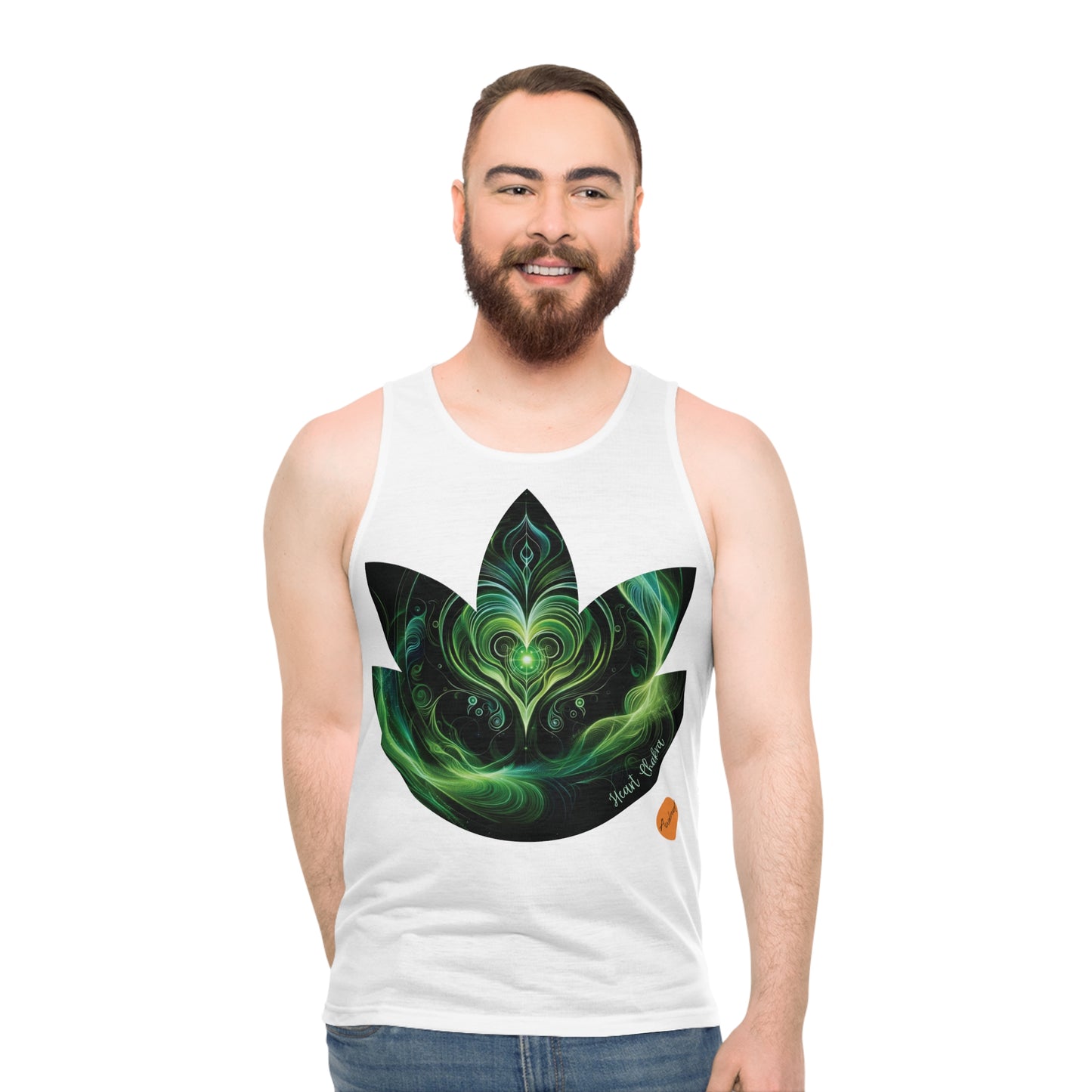 man in heart chakra tank top