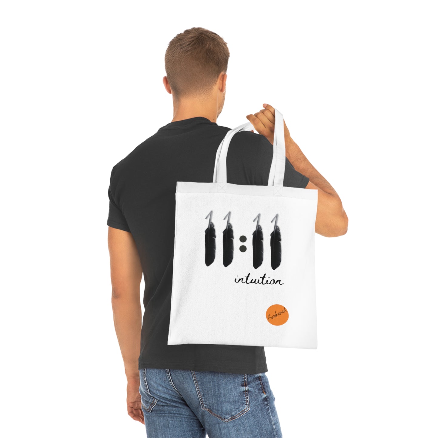 man holding a grocery bag with 111