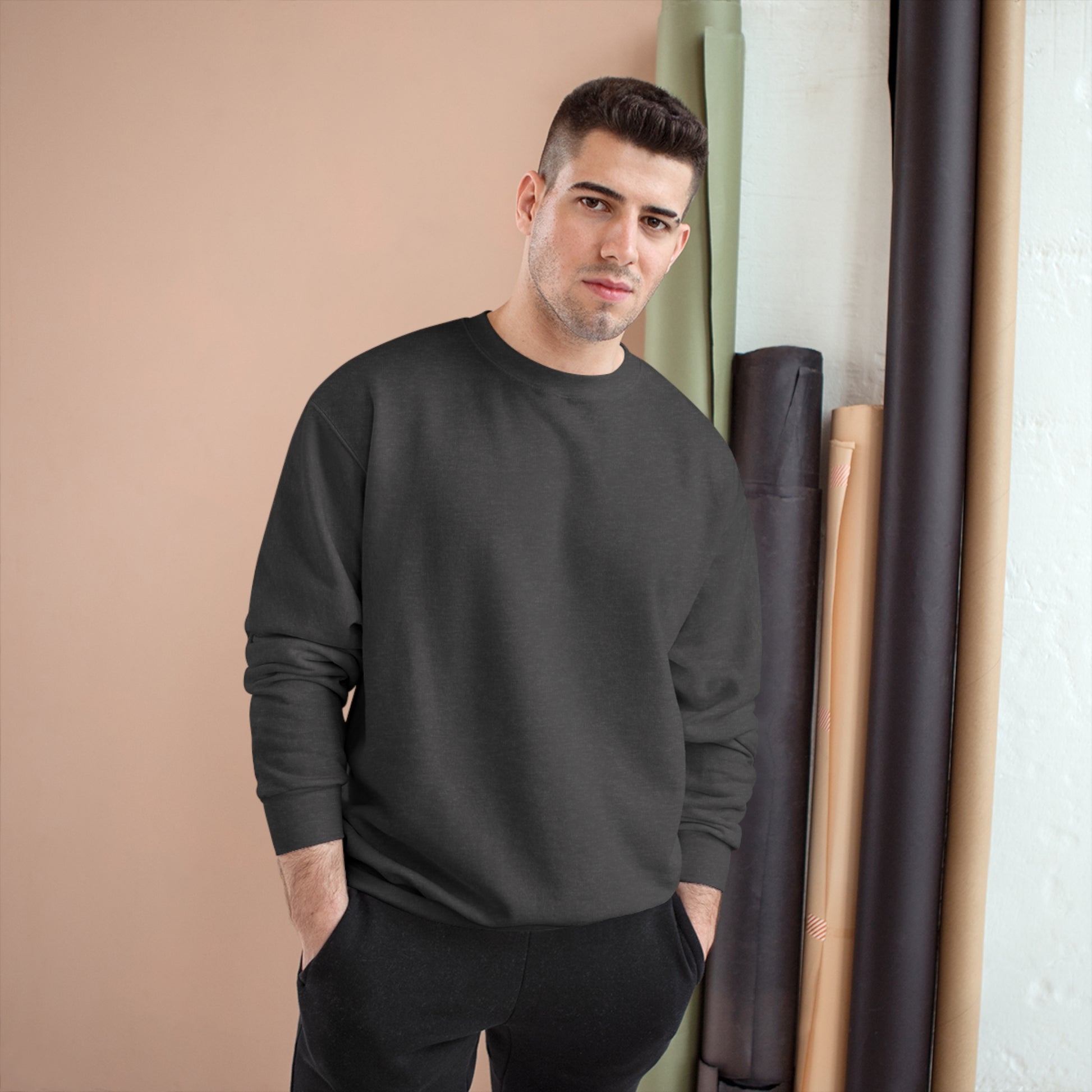 man with grey sweatshirt