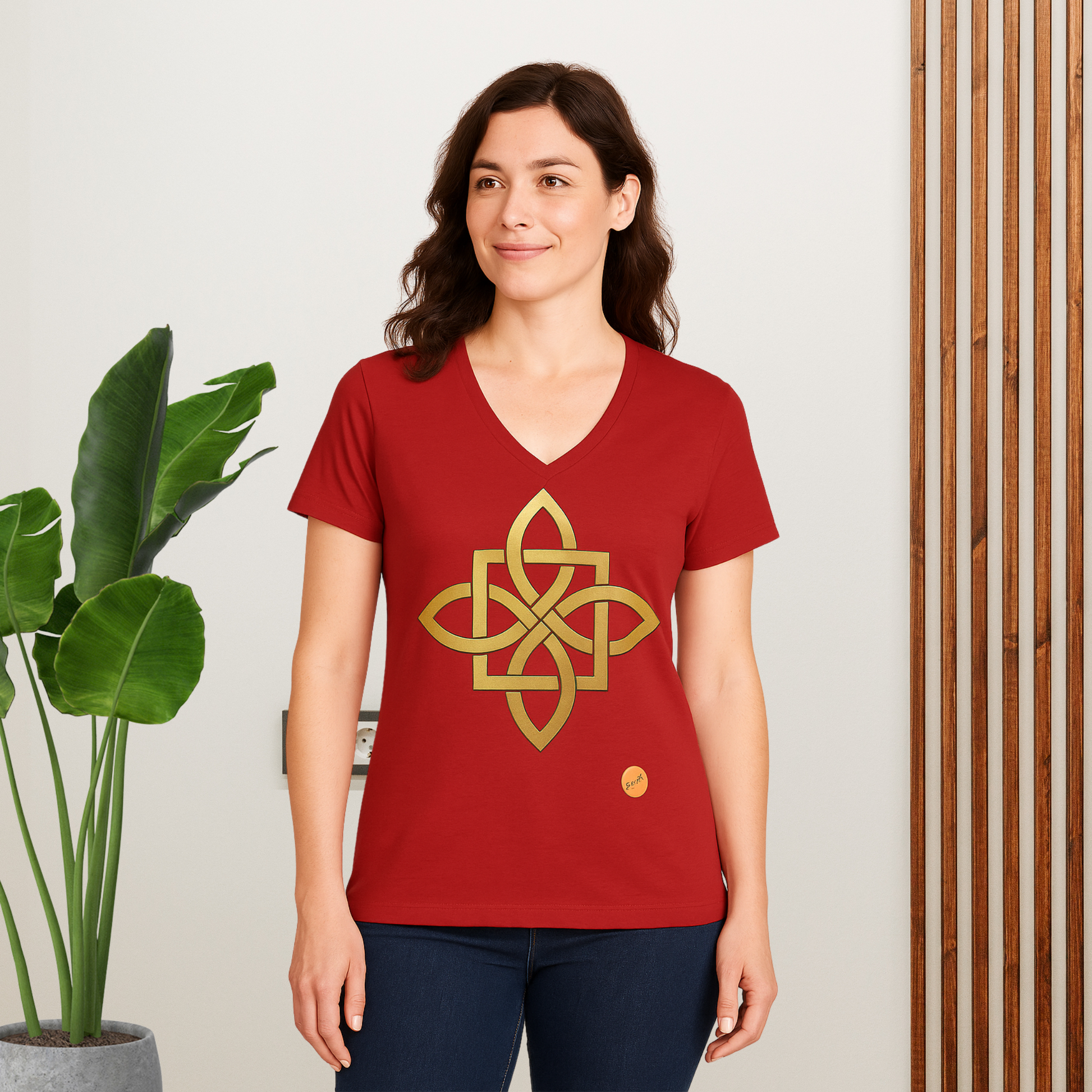 red T-shirt with the celtic cross, sacred geometry T-shirt