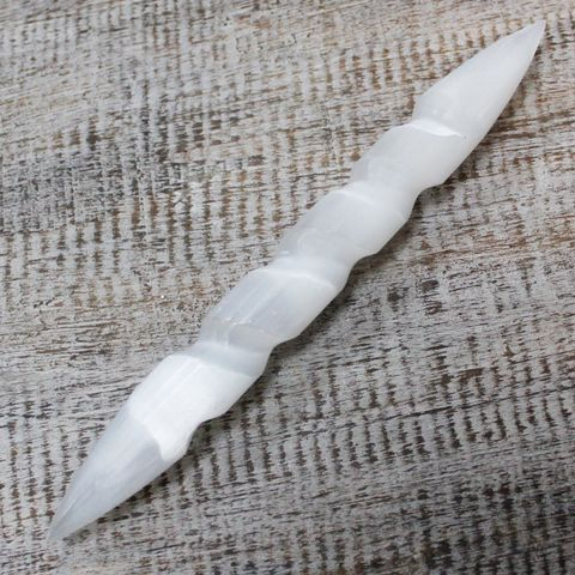 selenite crystal wand with two pointy edges