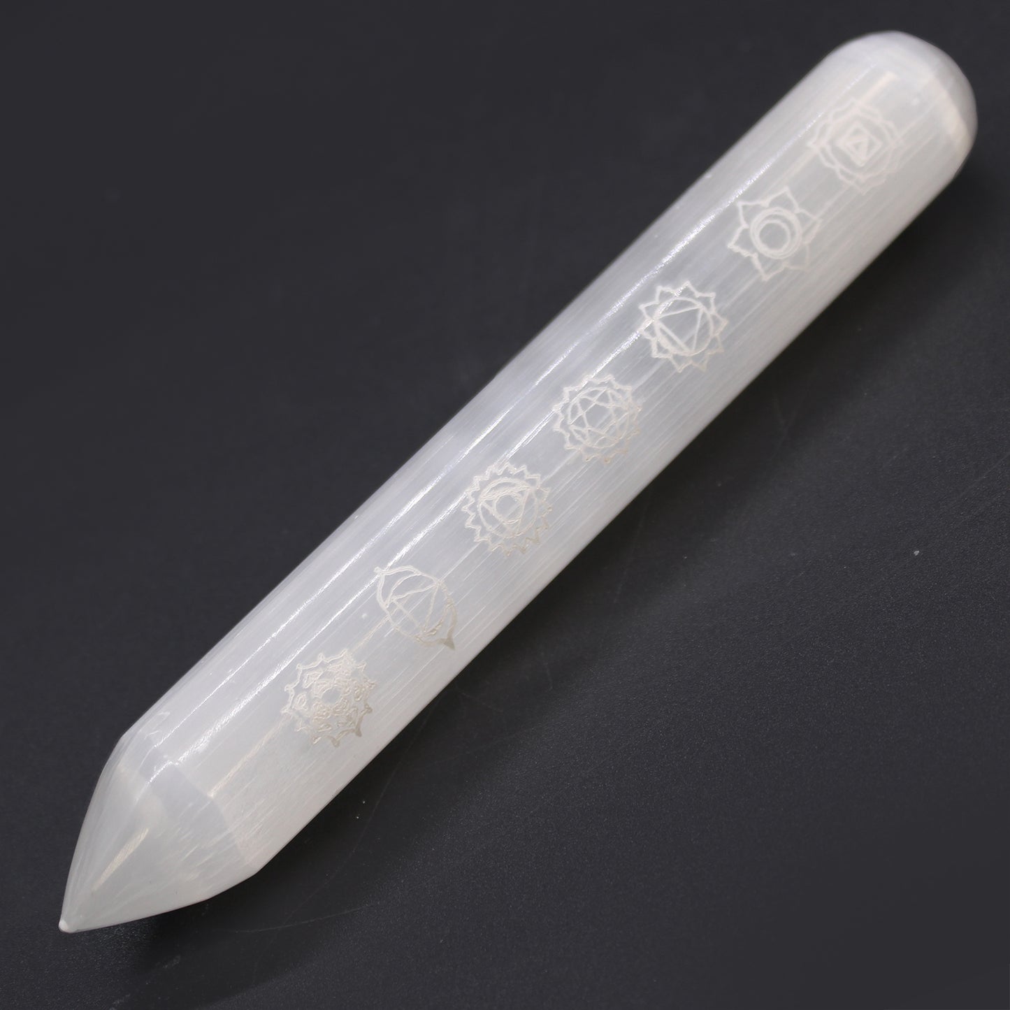 selenite crystal wand with chakras