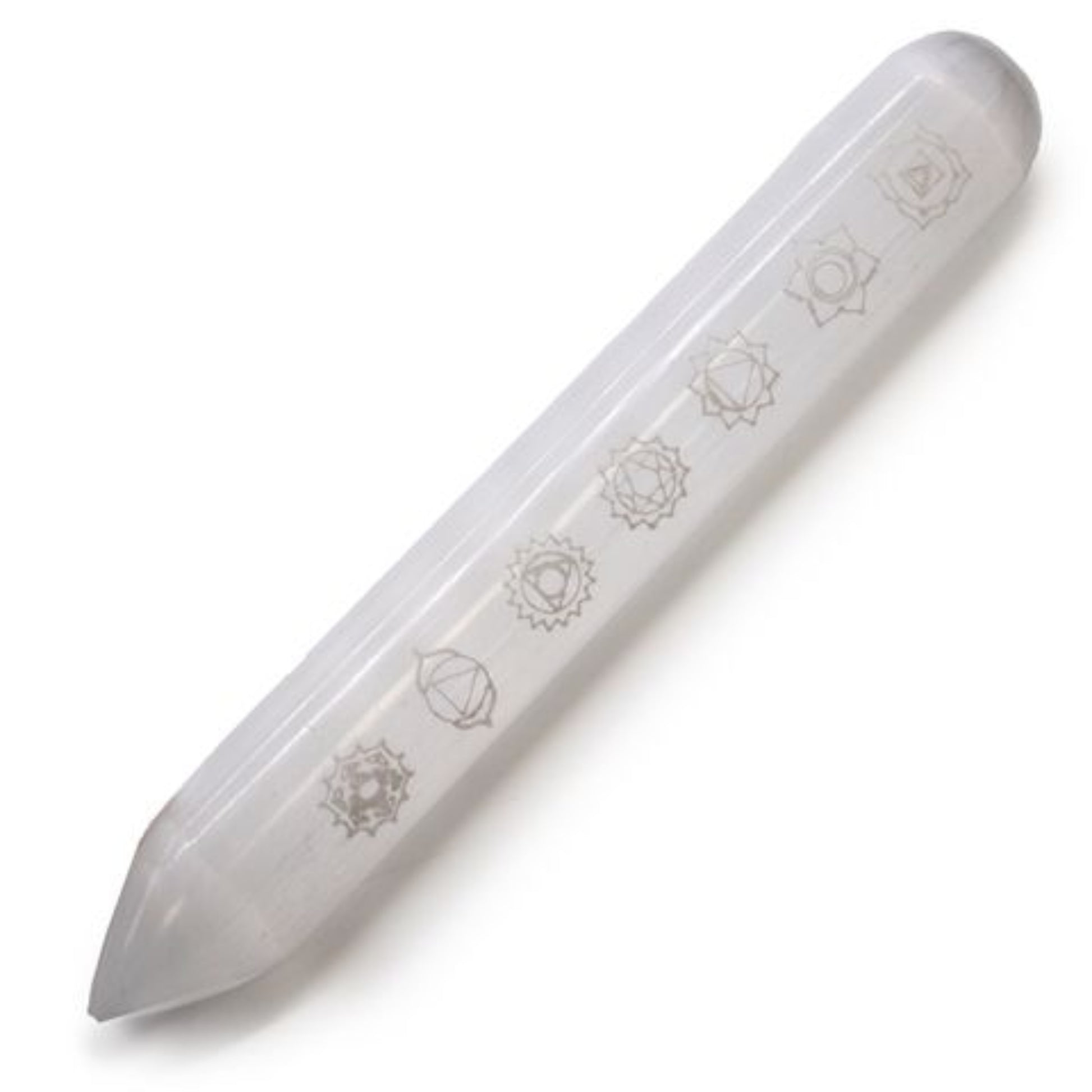 selenite seven chakra wand