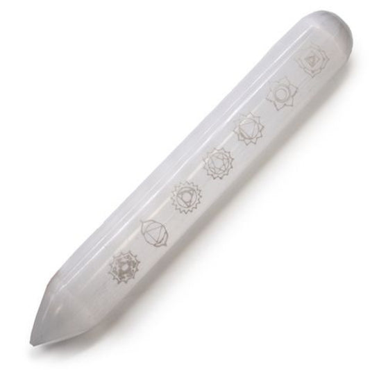 selenite seven chakra wand