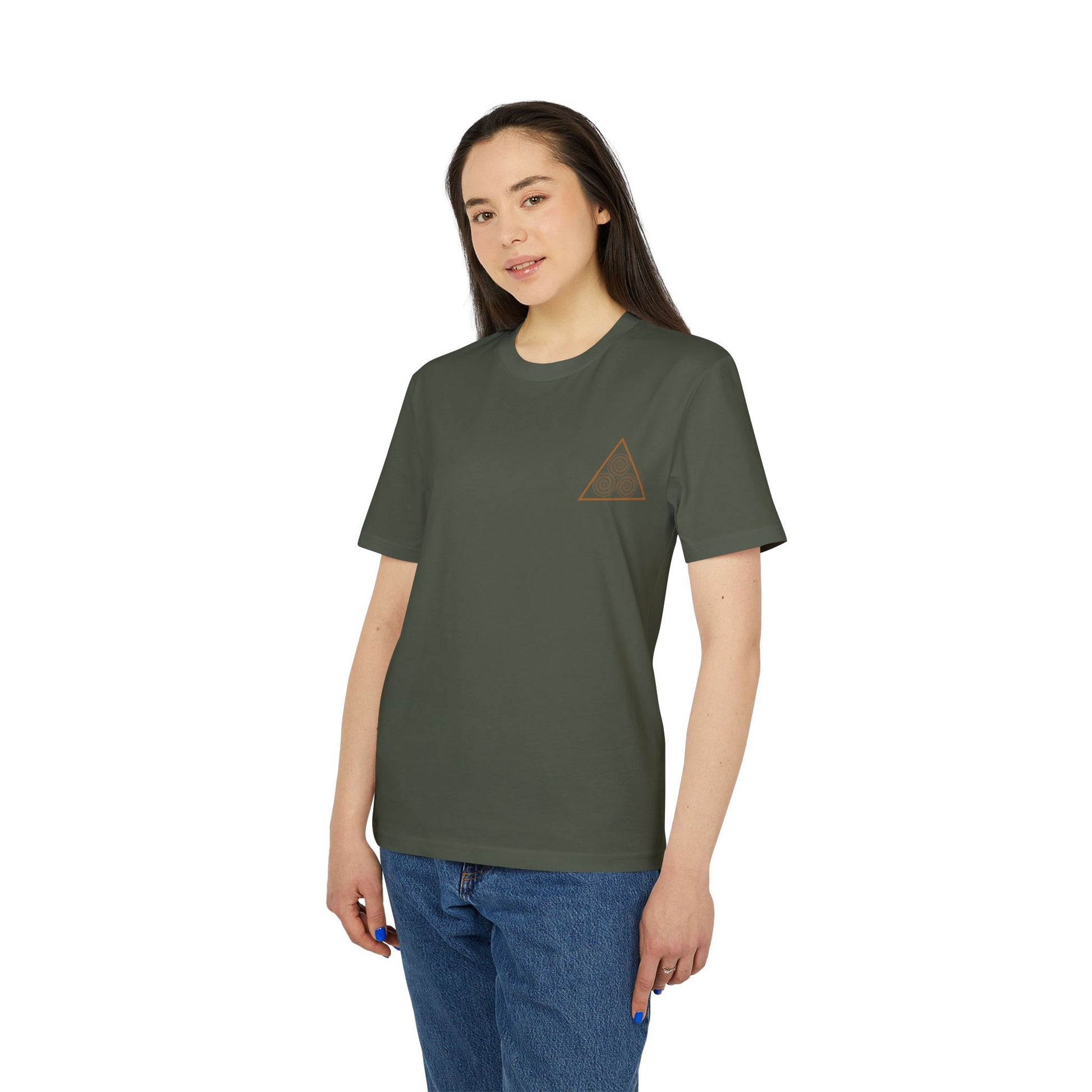 tshirt with triskelion symbol on, green color