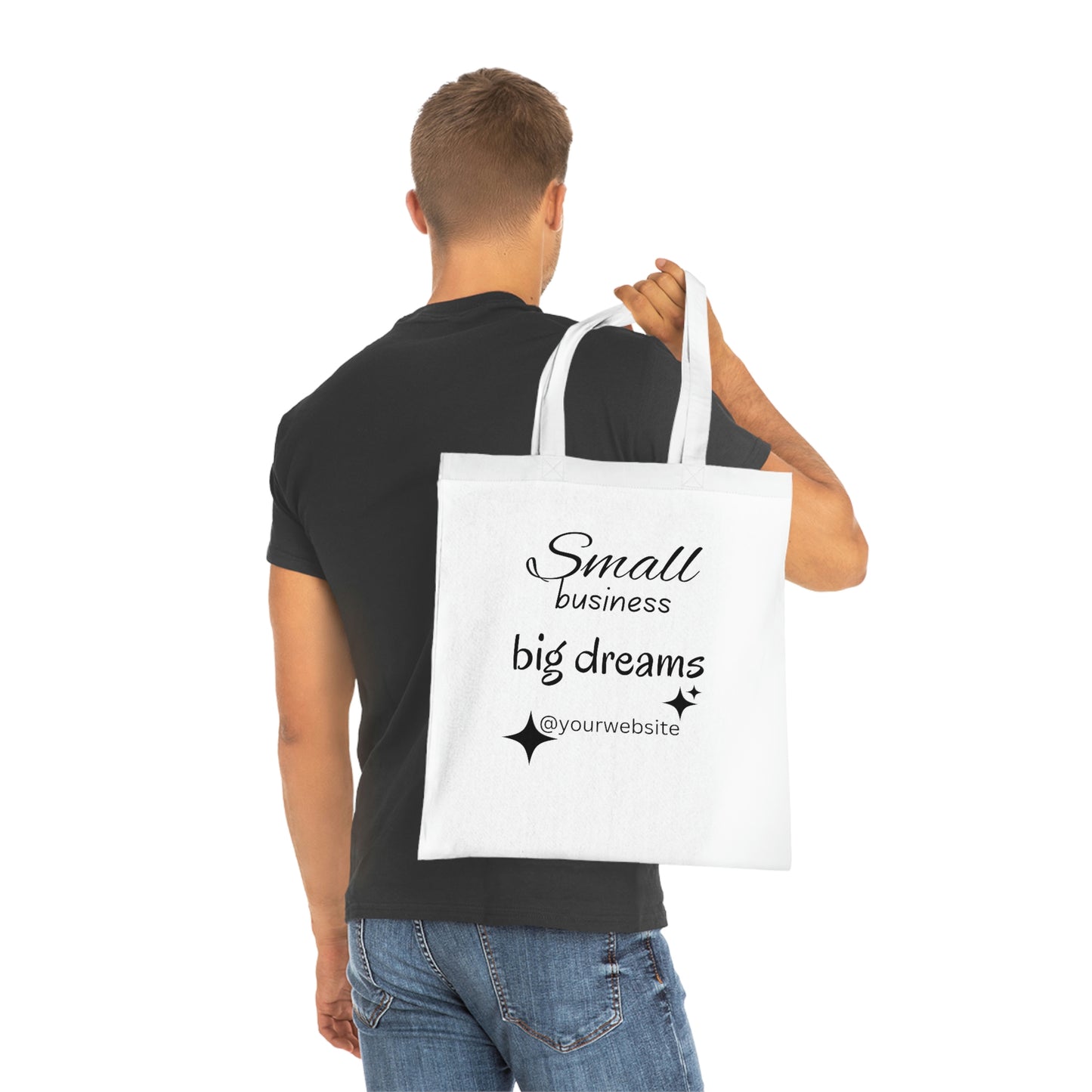 white tote bag with custom website